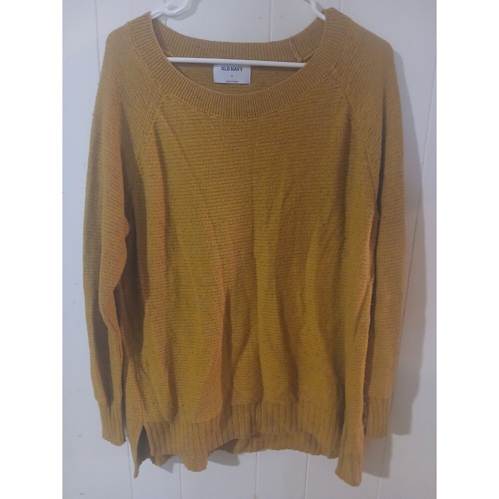 Old Navy Women's Knit Sweater Size XL Mustard Yellow Speckled Long-Sleeves